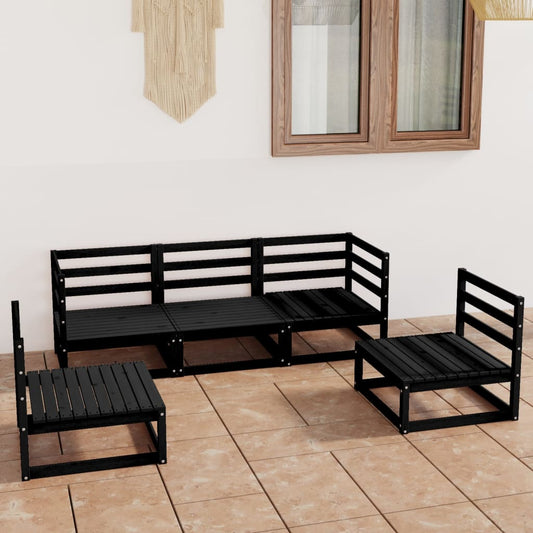 vidaXL 5 Piece Garden Lounge Set Black Solid Pinewood