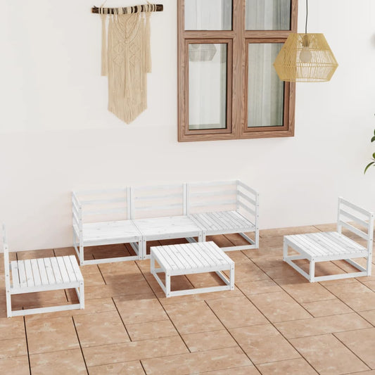 vidaXL 6 Piece Garden Lounge Set White Solid Wood Pine