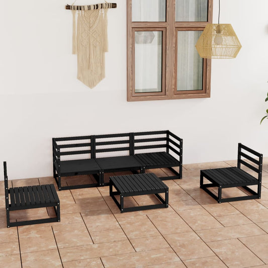 vidaXL 6 Piece Garden Lounge Set Black Solid Pinewood