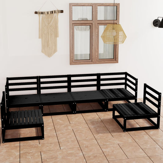 vidaXL 6 Piece Garden Lounge Set Black Solid Pinewood