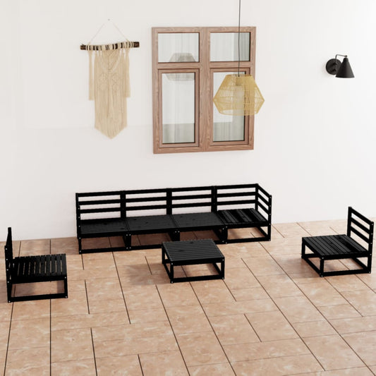 vidaXL 7 Piece Garden Lounge Set Black Solid Pinewood