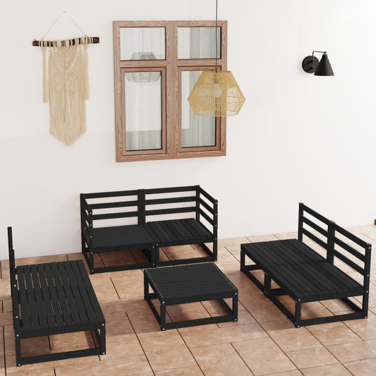 vidaXL 7 Piece Garden Lounge Set Black Solid Pinewood