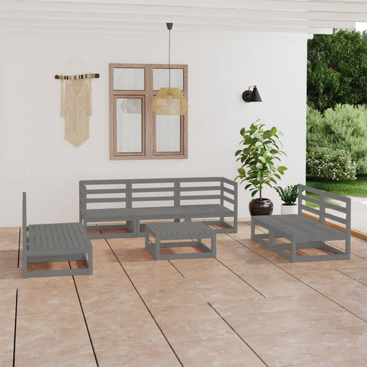 vidaXL 8 Piece Garden Lounge Set Grey Solid Wood Pine