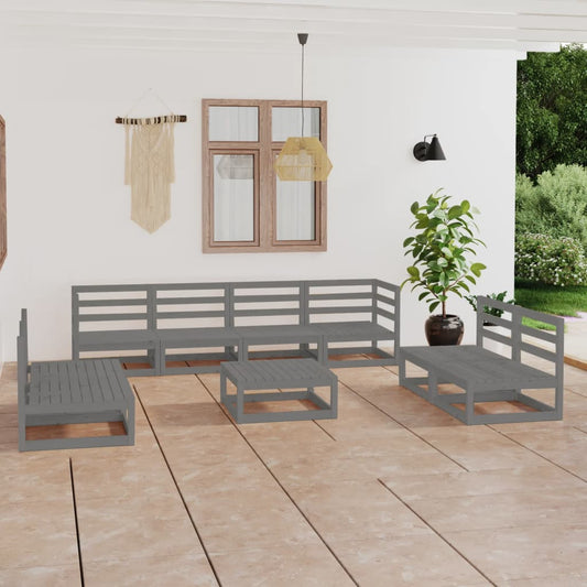 vidaXL 9 Piece Garden Lounge Set Grey Solid Pinewood