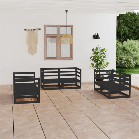 vidaXL 6 Piece Garden Lounge Set Black Solid Wood Pine