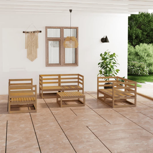 vidaXL 7 Piece Garden Lounge Set Honey Brown Solid Pinewood