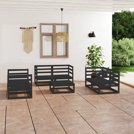 vidaXL 7 Piece Garden Lounge Set Black Solid Pinewood
