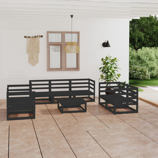 vidaXL 8 Piece Garden Lounge Set Black Solid Pinewood