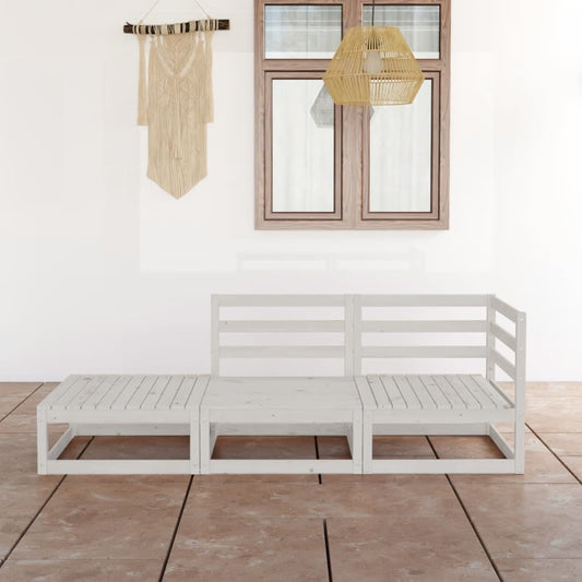 vidaXL 3 Piece Garden Lounge Set White Solid Pinewood