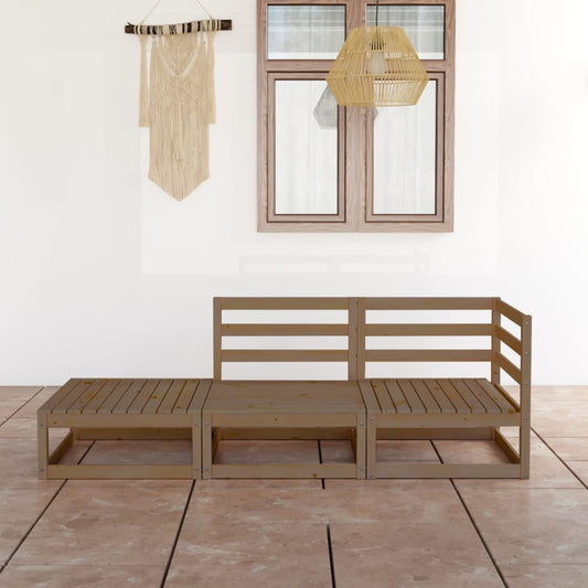vidaXL 3 Piece Garden Lounge Set Honey Brown Solid Pinewood