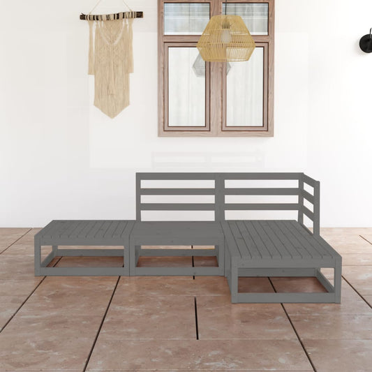vidaXL 4 Piece Garden Lounge Set Grey Solid Wood Pine