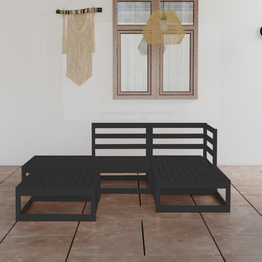 vidaXL 5 Piece Garden Lounge Set Black Solid Pinewood
