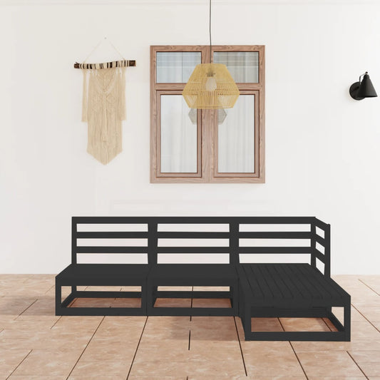 vidaXL 4 Piece Garden Lounge Set Black Solid Wood Pine