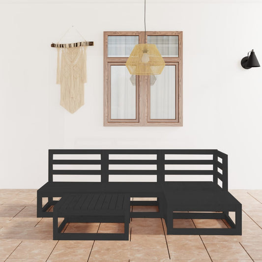vidaXL 5 Piece Garden Lounge Set Black Solid Wood Pine