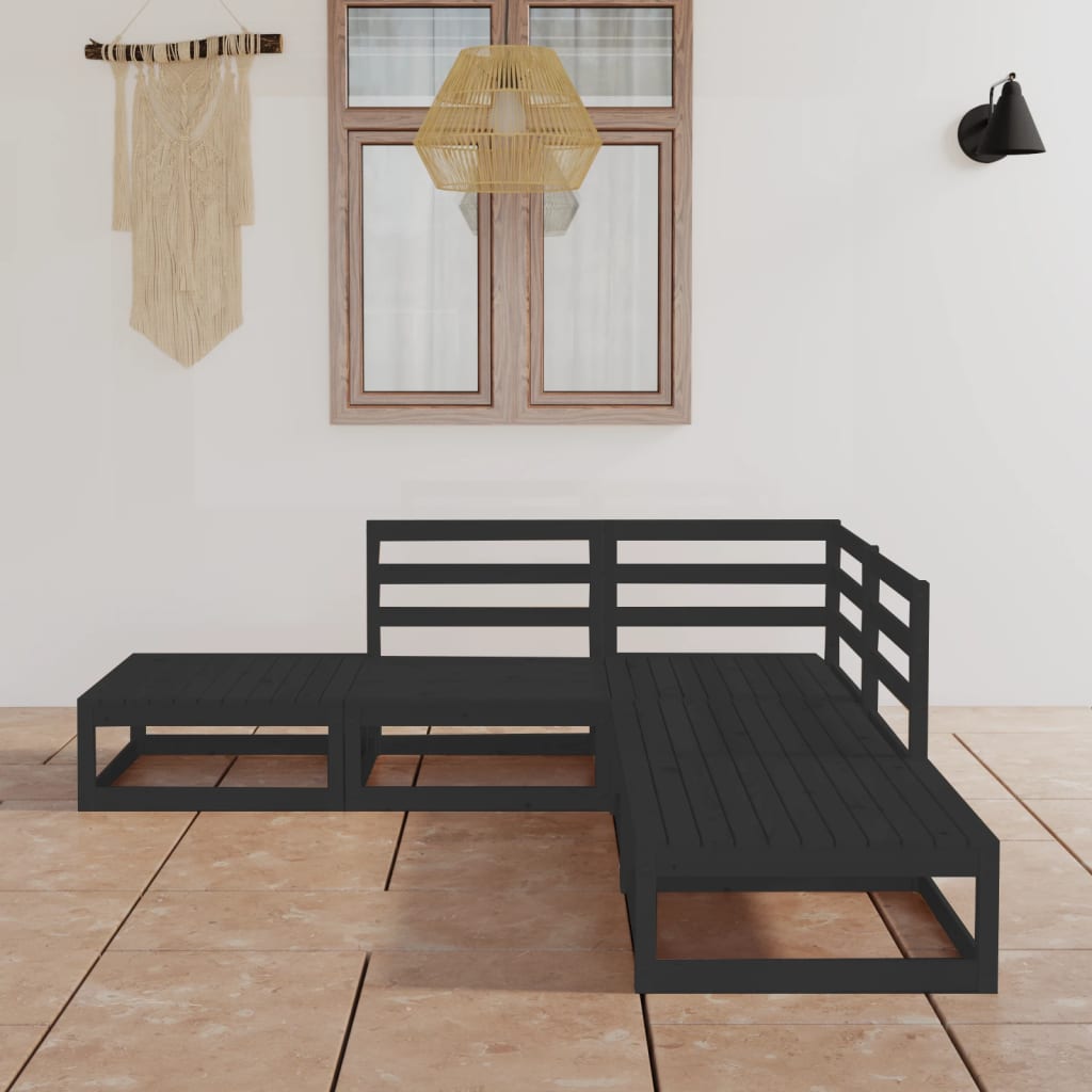 vidaXL 5 Piece Garden Lounge Set Black Solid Wood Pine