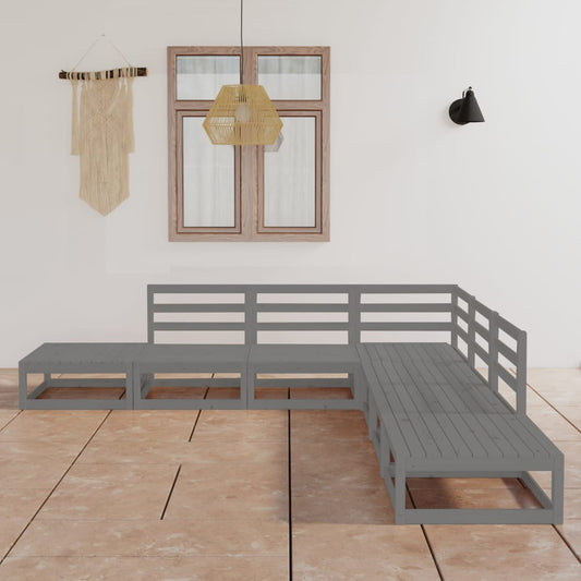 vidaXL 7 Piece Garden Lounge Set Grey Solid Wood Pine