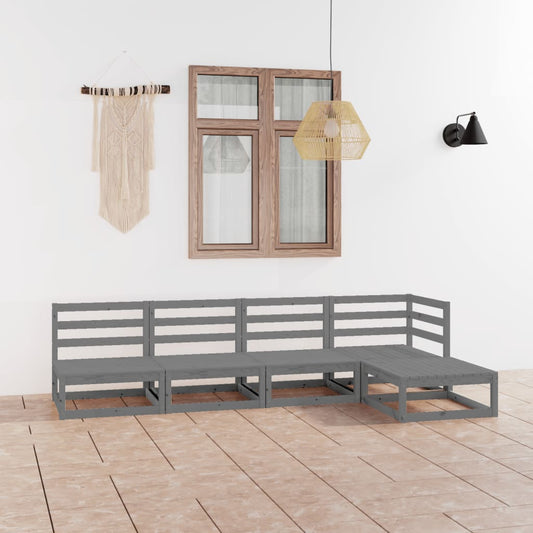 vidaXL 5 Piece Garden Lounge Set Grey Solid Wood Pine