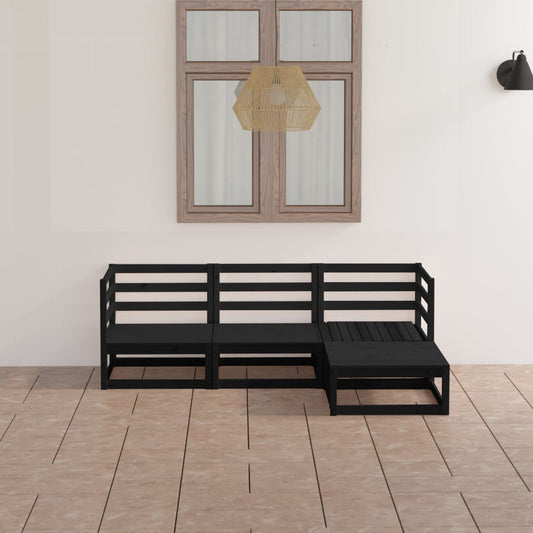 vidaXL 4 Piece Garden Lounge Set Black Solid Wood Pine