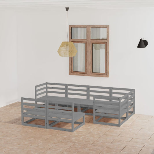 vidaXL 7 Piece Garden Lounge Set Grey Solid Wood Pine