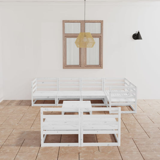 vidaXL 8 Piece Garden Lounge Set White Solid Wood Pine
