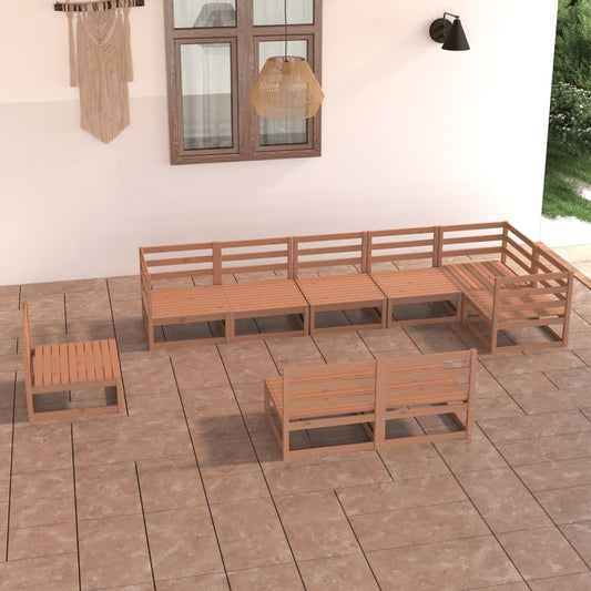 vidaXL 9 Piece Garden Lounge Set Honey Brown Solid Pinewood