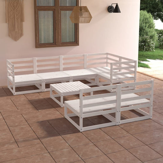 vidaXL 8 Piece Garden Lounge Set White Solid Wood Pine
