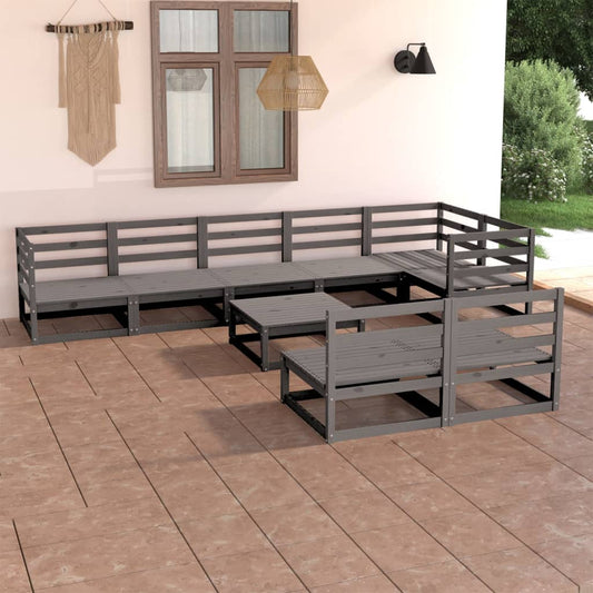 vidaXL 9 Piece Garden Lounge Set Grey Solid Pinewood