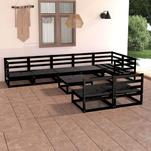 vidaXL 9 Piece Garden Lounge Set Black Solid Pinewood