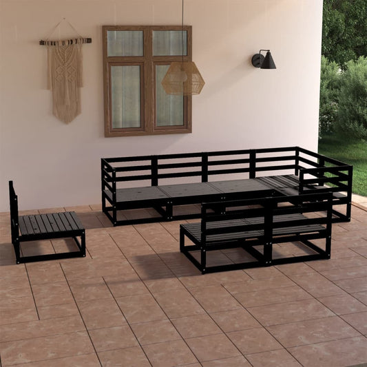 vidaXL 8 Piece Garden Lounge Set Black Solid Pinewood
