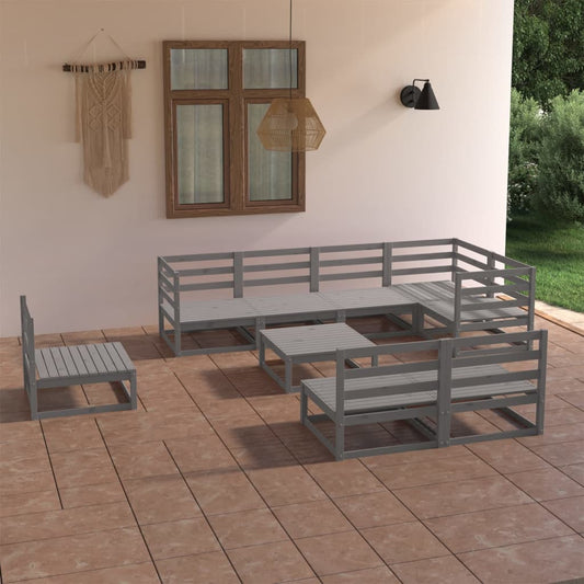 vidaXL 9 Piece Garden Lounge Set Grey Solid Pinewood