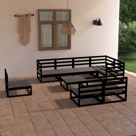 vidaXL 9 Piece Garden Lounge Set Black Solid Pinewood
