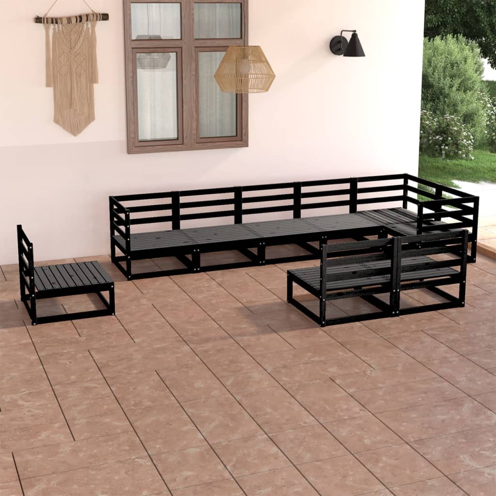 vidaXL 9 Piece Garden Lounge Set Black Solid Pinewood