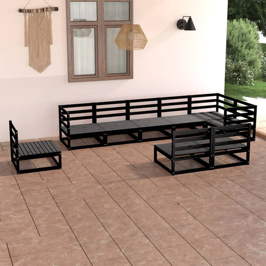 vidaXL 9 Piece Garden Lounge Set Black Solid Pinewood