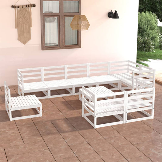 vidaXL 10 Piece Garden Lounge Set White Solid Wood Pine