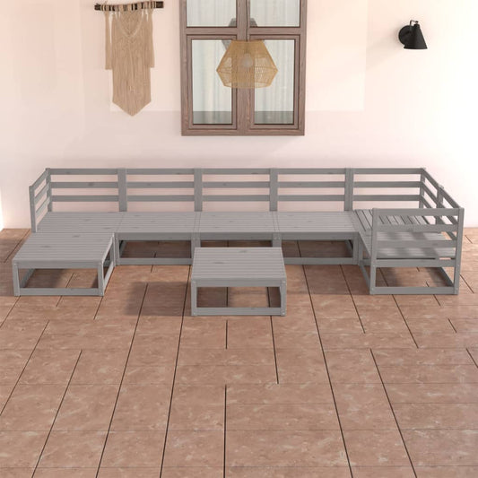 vidaXL 8 Piece Garden Lounge Set Grey Solid Pinewood