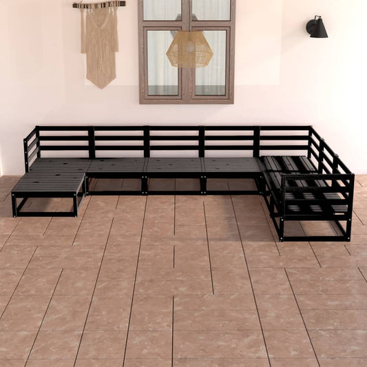 vidaXL 7 Piece Garden Lounge Set Black Solid Wood Pine