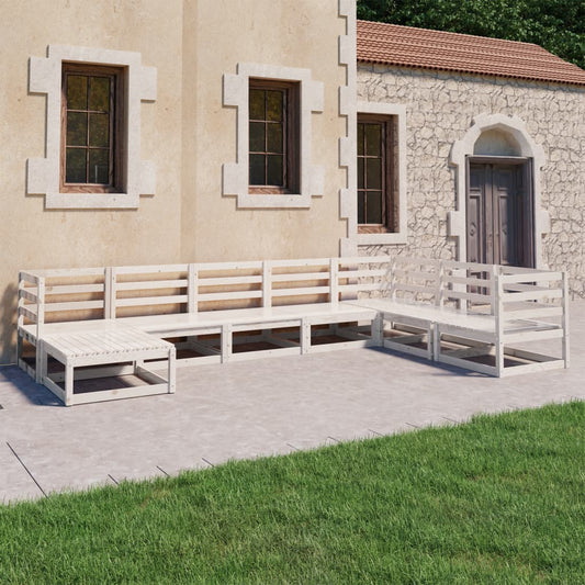 vidaXL 8 Piece Garden Lounge Set White Solid Wood Pine