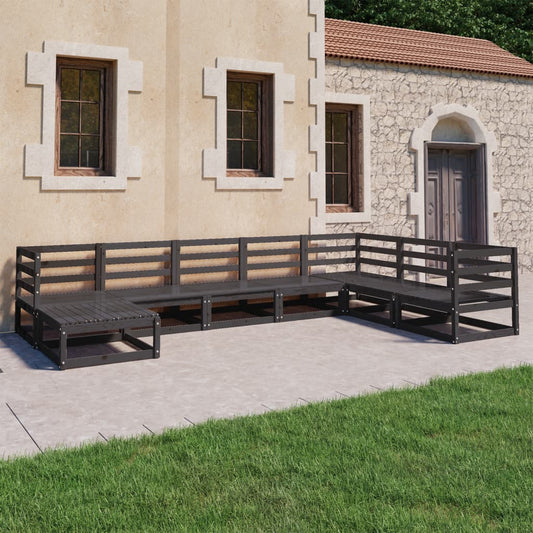 vidaXL 8 Piece Garden Lounge Set Black Solid Pinewood