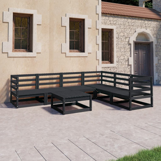 vidaXL 7 Piece Garden Lounge Set Black Solid Wood Pine
