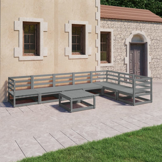 vidaXL 8 Piece Garden Lounge Set Grey Solid Pinewood