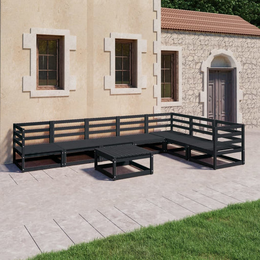 vidaXL 8 Piece Garden Lounge Set Black Solid Wood Pine