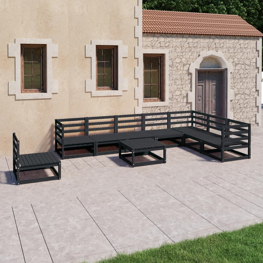 vidaXL 9 Piece Garden Lounge Set Black Solid Pinewood