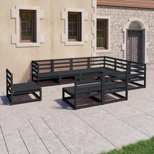 vidaXL 9 Piece Garden Lounge Set Black Solid Pinewood