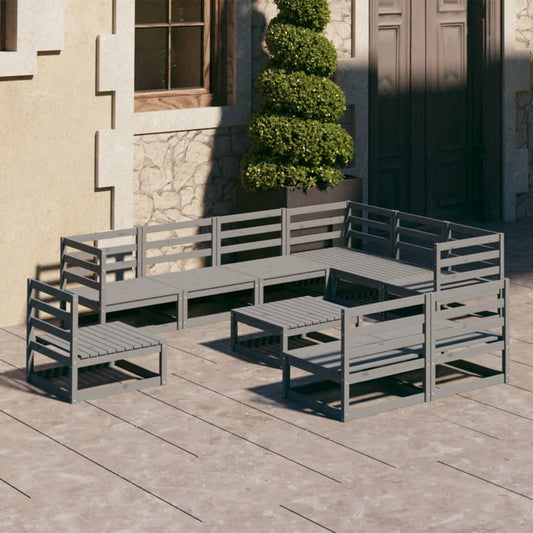 vidaXL 10 Piece Garden Lounge Set Grey Solid Pinewood