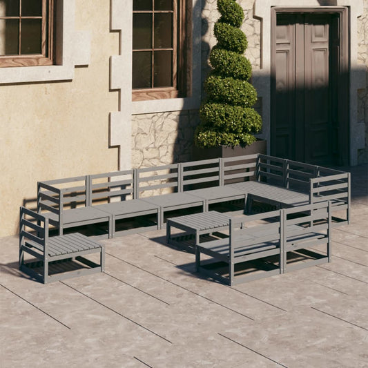 vidaXL 11 Piece Garden Lounge Set Grey Solid Pinewood