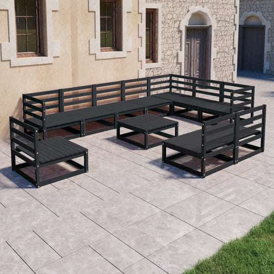 vidaXL 11 Piece Garden Lounge Set Black Solid Pinewood