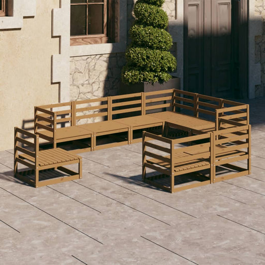 vidaXL 9 Piece Garden Lounge Set Honey Brown Solid Pinewood