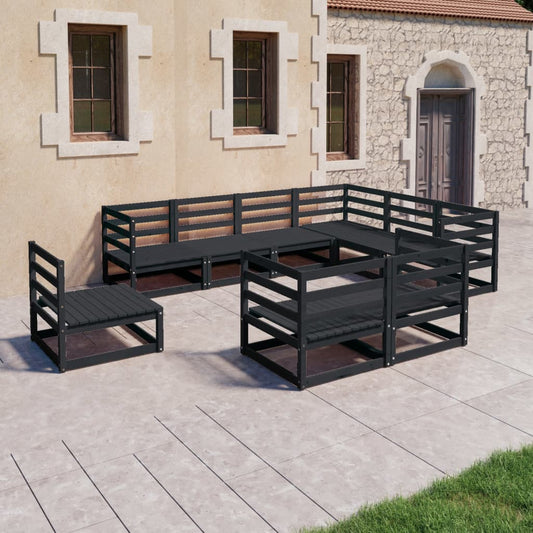 vidaXL 9 Piece Garden Lounge Set Black Solid Pinewood