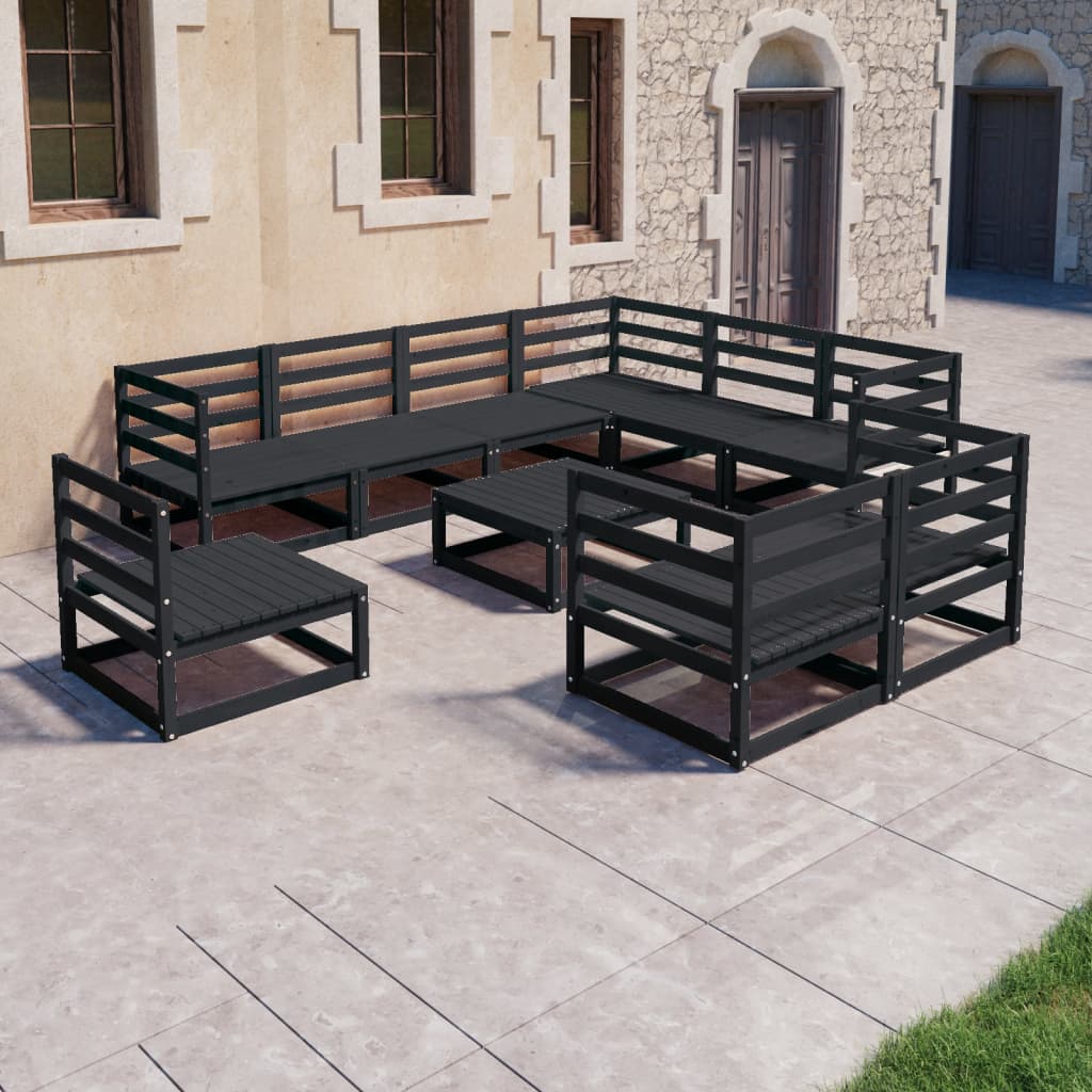 vidaXL 10 Piece Garden Lounge Set Black Solid Pinewood