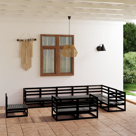 vidaXL 10 Piece Garden Lounge Set Black Solid Pinewood